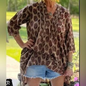 Jaded Gypsy Oversized Boho Tunic Paisley Block Print Slouchy Top